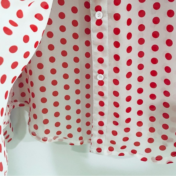 Allegra K Red White Polka Dot Blouse Top Size Medium - Picture 8 of 12